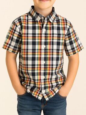 Gap Kids Boys Plaid Short Sleeve Button Down Shirt Multi Color Large 10